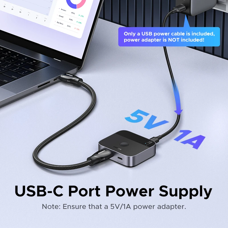 UGREEN USB C Switch 2 en 1 salida 4K 60Hz USB-C Switcher para PS5 Xbox PC TV proyector HDCP 2,2 compatible con juegos de cine en casa - imagen 5