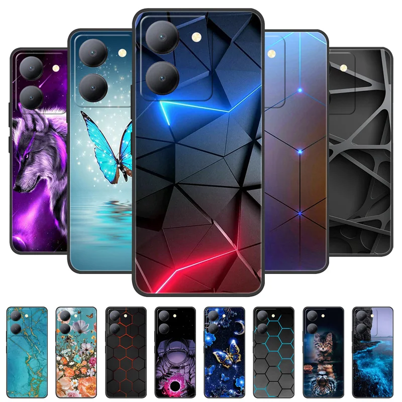 Para Vivo Y36 5G funda negra a prueba de golpes fundas traseras suaves de silicona para Vivo Y36 4G V2247 funda de teléfono Y 36 5G Lion Wolf Shell