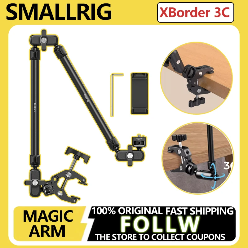 Brazo mágico de disparo de escritorio SmallRig con kit de abrazadera de cangrejo, brazo mágico ajustable para teléfonos inteligentes, web y cámaras de acción de regalo