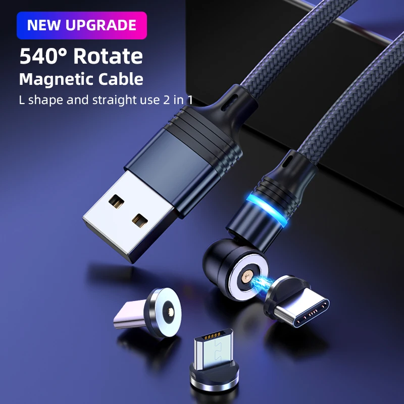 CQXSMAX-Cable magnético giratorio de 540 grados, Cable Micro USB tipo C para iPhone 13, 12 Pro, Xiaomi - imagen 2