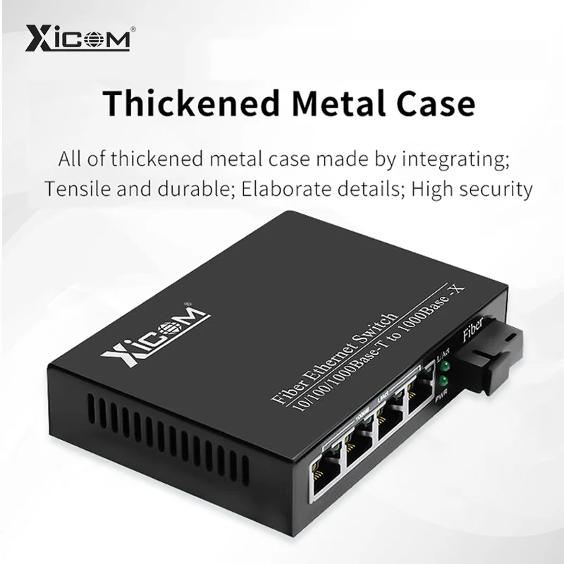 Transceptor de fibra Gigabit, 1 puerto de fibra, 4 puertos RJ45, 20KM, modo único, interruptor Ethernet, interruptor de fibra, convertidor Gigabit - imagen 3