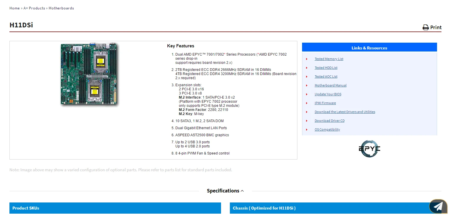 Supermicro H11DSI Placa base para AMD EPYC – Servidor