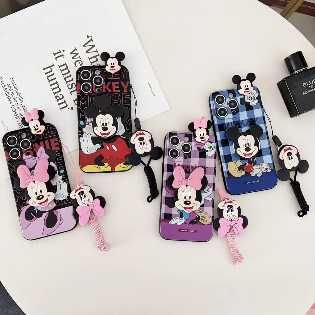 Funda bonita de Mickey y Minnie con cuerda de soporte para OPPO, A15, A94, A54, A55, A53, A74, A96, A57, A17, A58, A78, Realme, C55, C53, C35, C30, C21Y, C11 - imagen 4