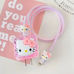 Enrollador de cables de dibujos animados, funda protectora para cargador de teléfono móvil para Apple IPhone 18/20W, protectores de cables enrolladores de cables Hello Kitty