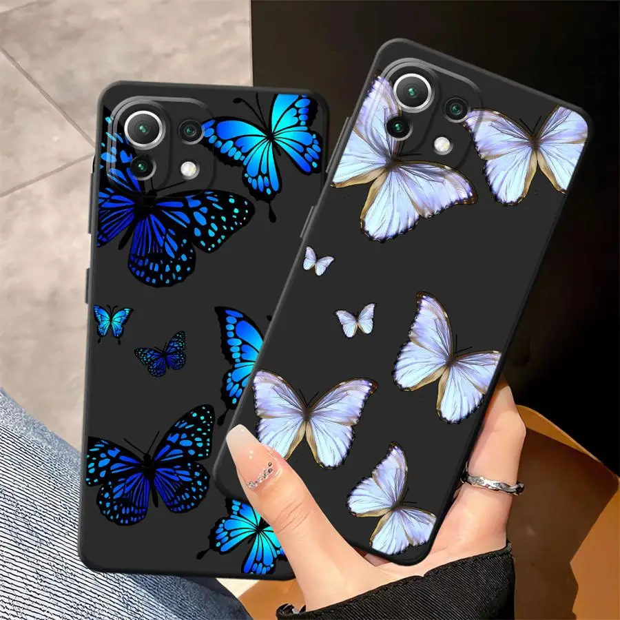 Funda para Xiaomi Mi 13 14 15 Pro 11 12 13 Lite 12X 10T 11T 12T Pro cubierta de teléfono suave negra mariposa roja y azul