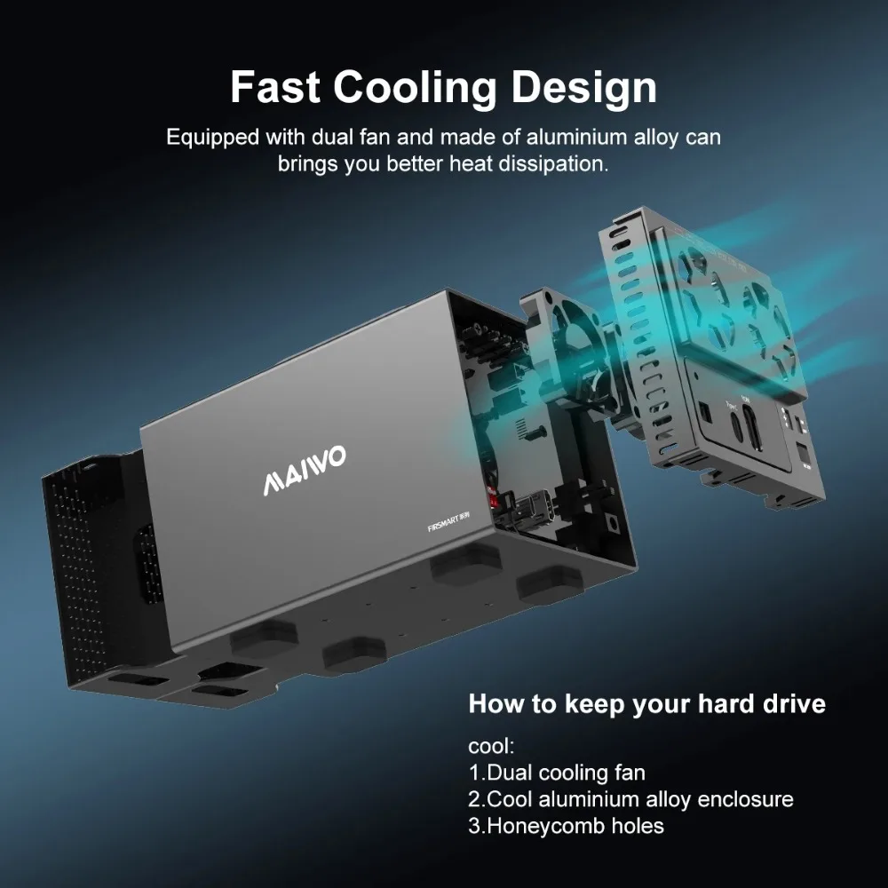 MAIWO-carcasa de disco duro externo RAID de 4 bahías, con puerto HDMI de 3,5 pulgadas, tipo C a SATA, HDD, SSD, compatible con 7 modos RAID - imagen 5