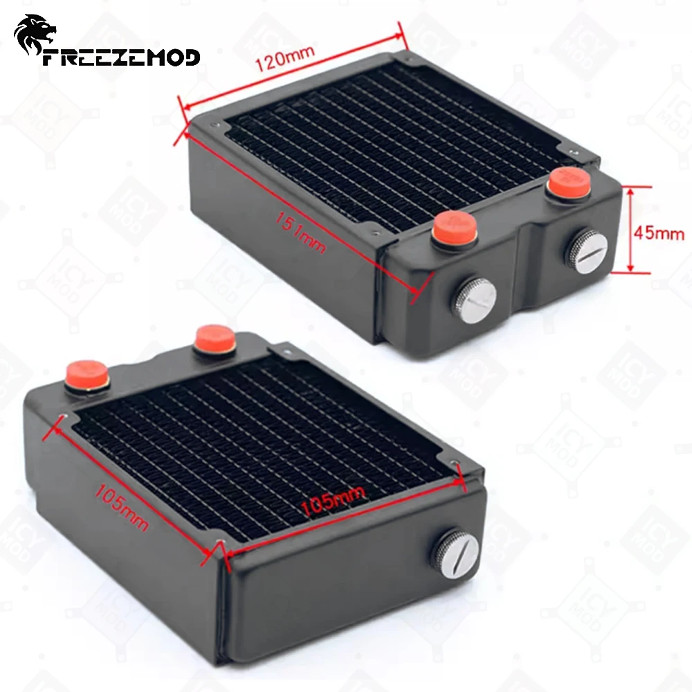 FREEZEMOD Radiador de cobre de 120 mm Rosca G1/4 de 45 mm de espesor * 5 con enchufe * 3 para instalar ventilador de 120 mm PC MOD refrigerado por agua - imagen 2