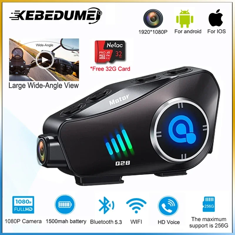 Kebedumei-auriculares para casco de motocicleta, videocámara de vídeo de 1080P, grabadora de cámara Wifi, DVR, llamada con manos libres inalámbrica, HD, resistente al agua