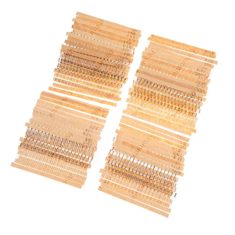 860 unids/lote Kit de resistencias de película de carbono 1/4W 5% resistencias kit surtido 43 valores * 20 piezas resistencia 1R - 1M Ohm 0,25 W paquete de resistencias - imagen 4