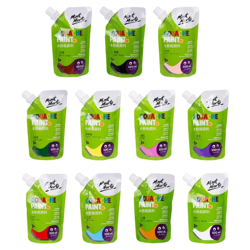 Bolsas 11 colores pintura Gouache 100ml en bolsas, pigmento rico en acuarela, no tóxico