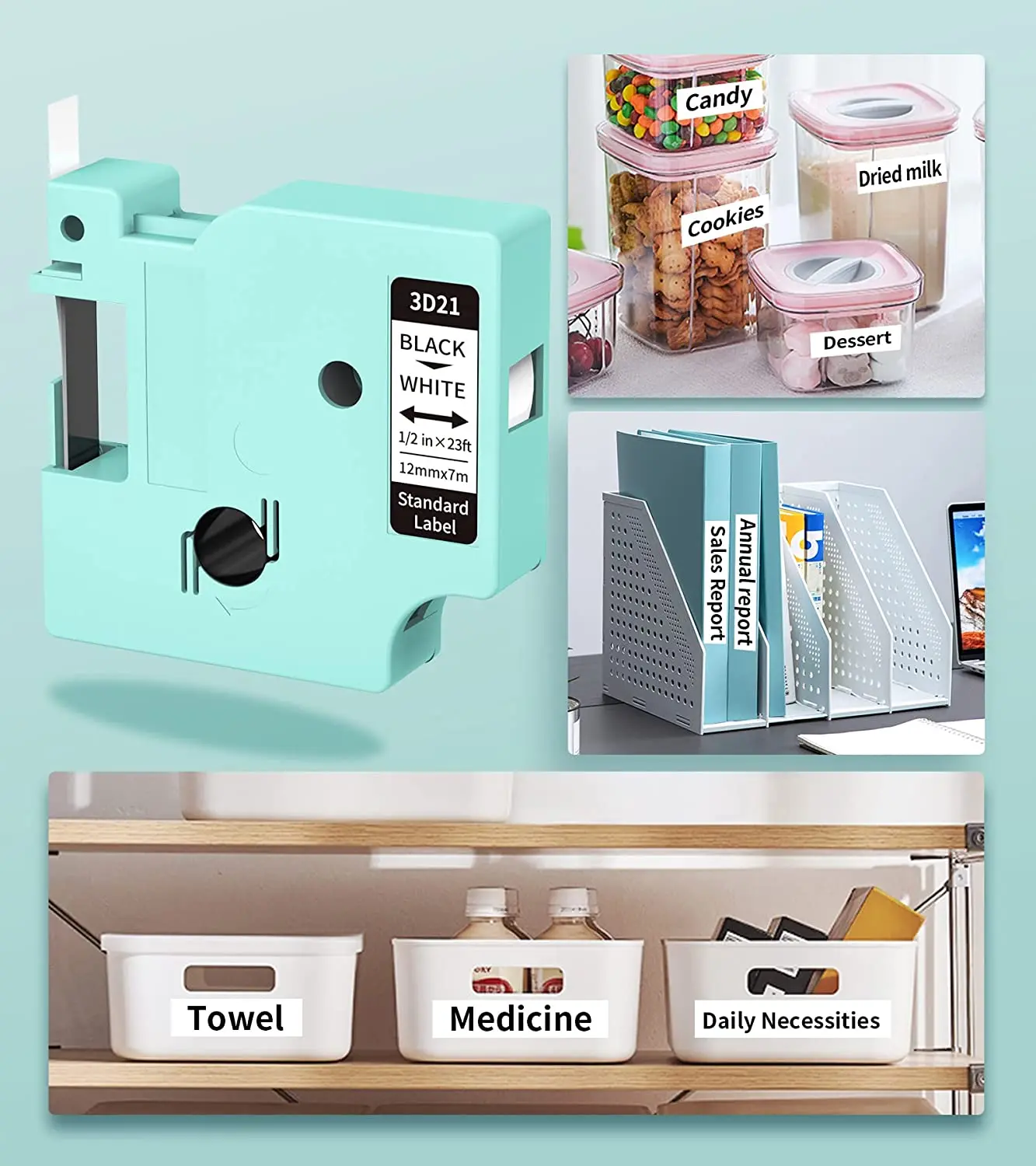 Reemplazo de cinta de etiquetas 3D21 para D1600 A45013, Compatible con DYMO LabelManager 160 280, fabricantes de etiquetas - imagen 2