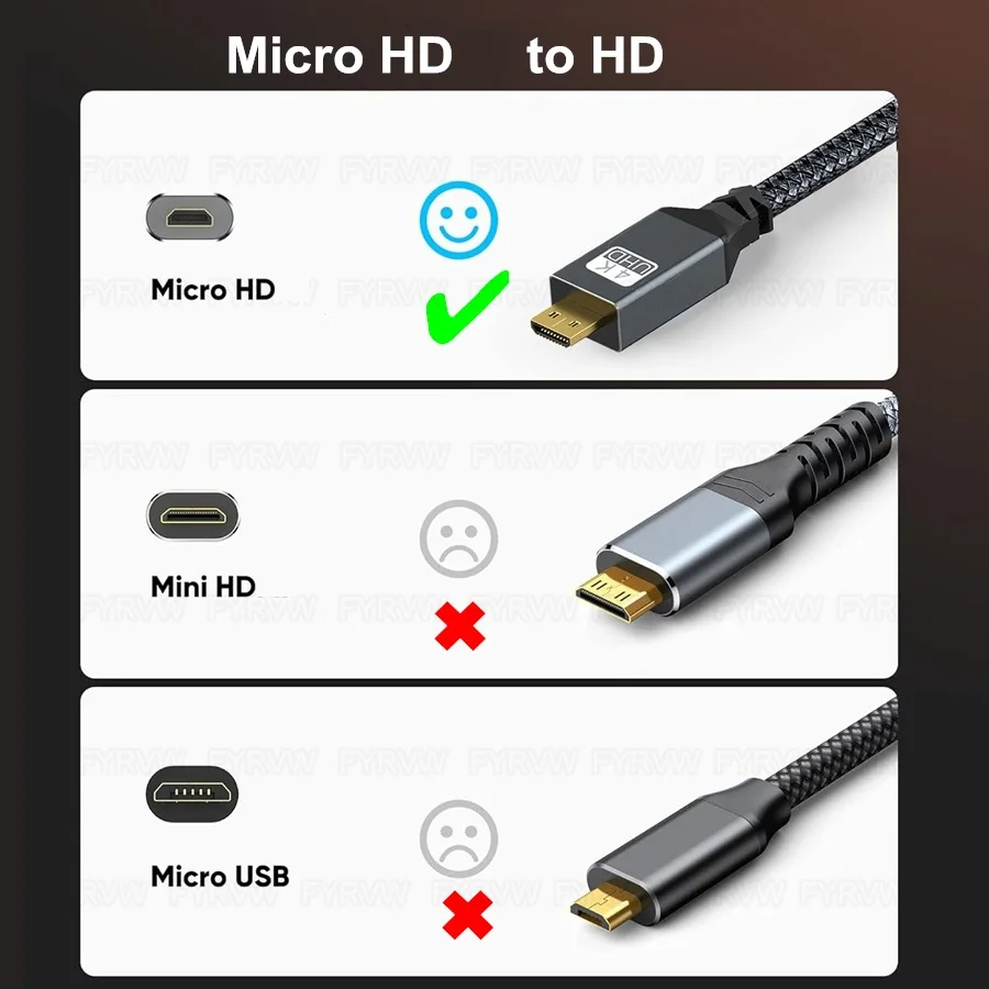 Cable Micro HDMI compatible con HDTV 4K para cámara GoPro Hero Raspberry Pi 4, Sony A6000, Nikon Yoga 3 - imagen 2