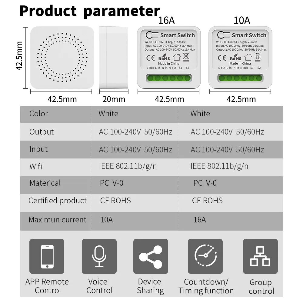 Interruptor WiFi inteligente Tuya de 16A, compatible con interruptores bidireccionales DIY, Mini interruptor inteligente, Control de vida inteligente, compatible con Alexa y Google Alice - imagen 5