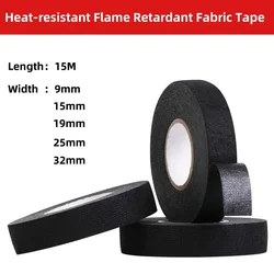 Cinta adhesiva ignífuga resistente al calor de 15M, cinta de tela para arnés de cables de coche, telar de cableado, ancho de protección 9/15/19/25/32MM