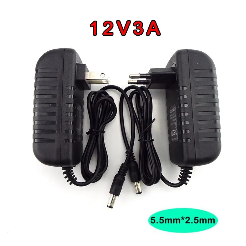 Adaptador de cargador de 12V, 3A, 5,5mm x 2,5mm, CA a CC, 100V-240V, convertidor de fuente de alimentación para cámara CCTV, lámpara de tira LED A7 - imagen 2