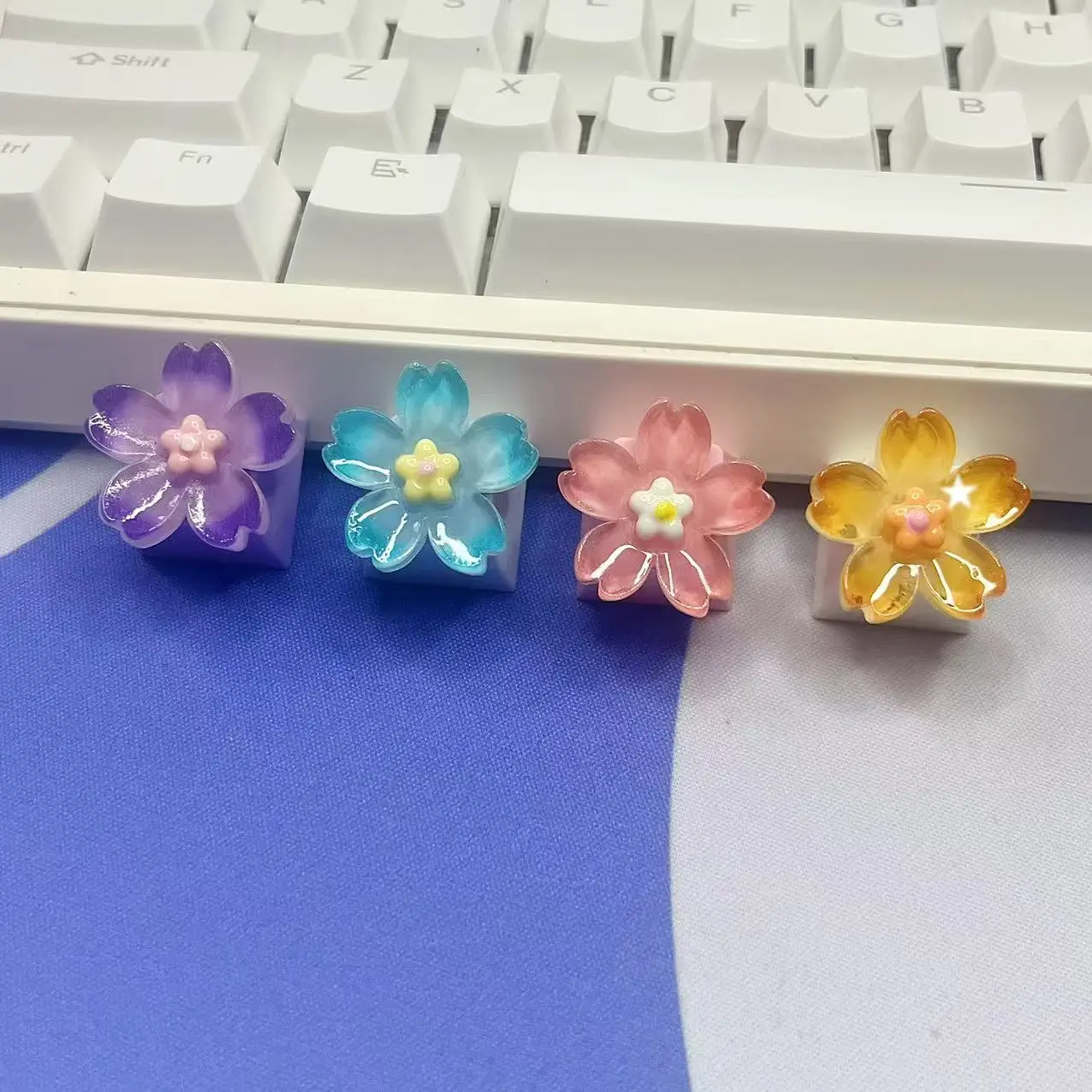 DIY transparente flor púrpura rosa Keycap eje Universal Gaming Teclado mecánico reemplazo Keycap R4 altura ESC Key - imagen 3