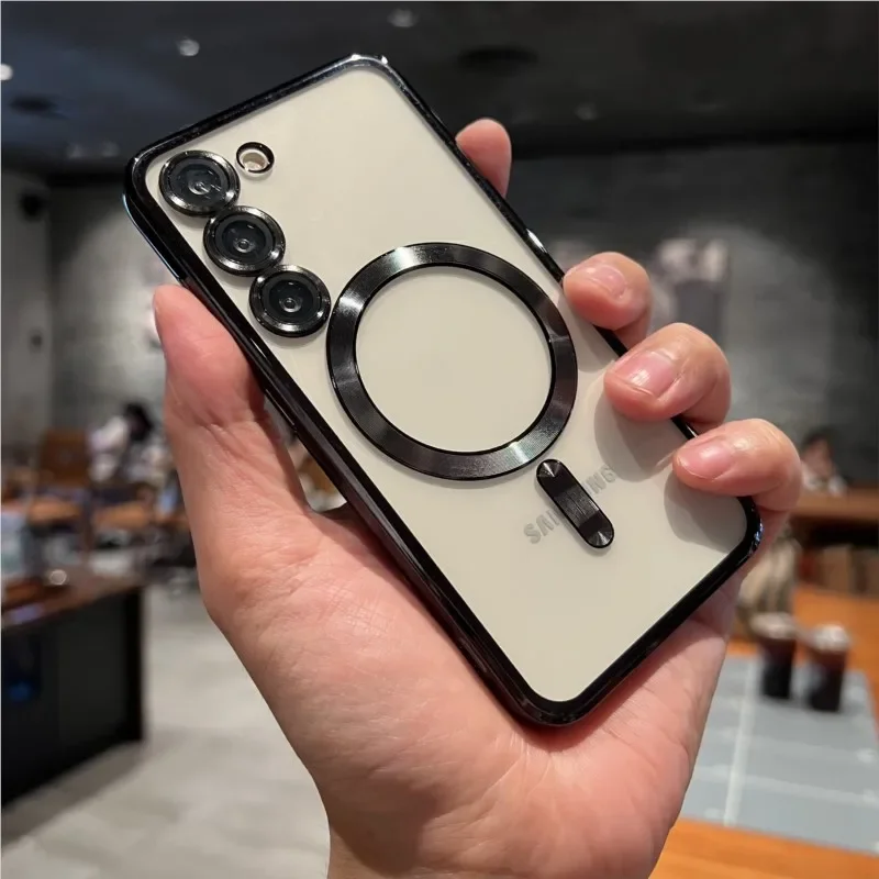 Chapado de lujo para funda magnética Magsafe para Samsung S25 S24 S23 S22 Ultra Plus S21 S20 FE Note 20 A35 A55 A05 cubierta transparente - imagen 4