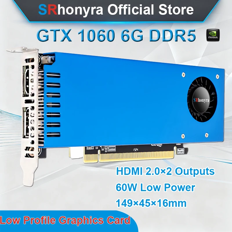 Tarjeta gráfica de perfil bajo SRhonyra Geforce GTX 1060 3/6GB, GDDR5 PCIe 3,0 X16 192 Bits SFF GPU puertos duales - imagen 2