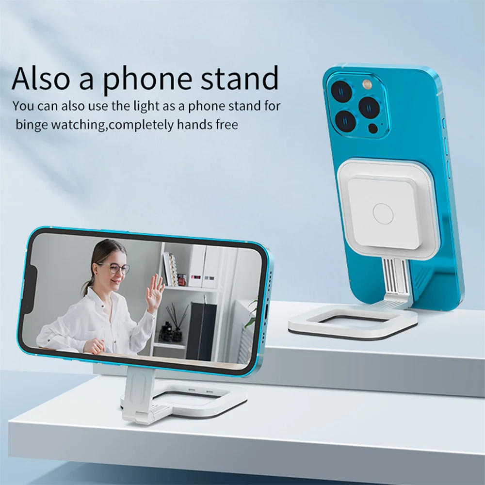 Luz de Selfie magnética 2 en 1 2024, soporte de teléfono con tapa ajustable de 180 °, luz Led de relleno para MagSafe, iPhone 15, 14, 13, 12, maquillaje Android - imagen 5