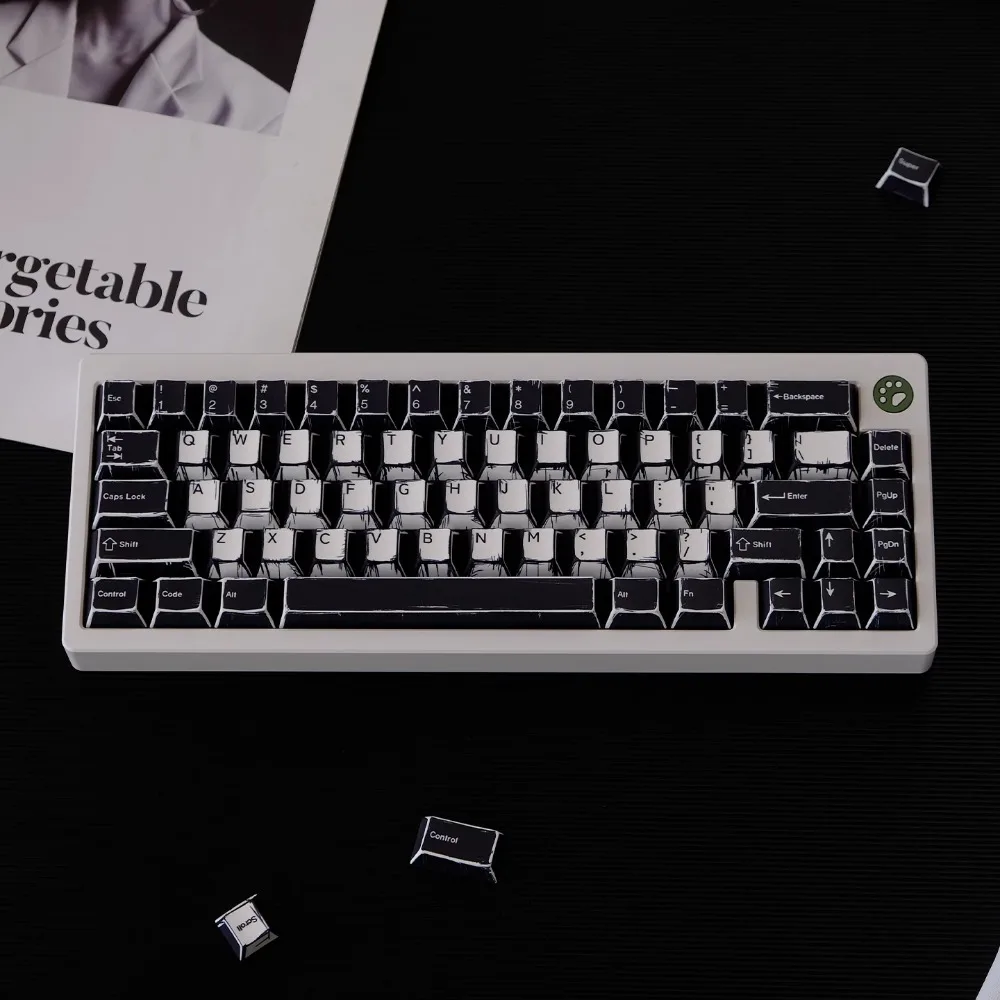 141 teclas negro blanco tema de cómics altura de cereza PBT sublimación de cinco lados para teclado mecánico 61 68 75 87 104 108 - imagen 2