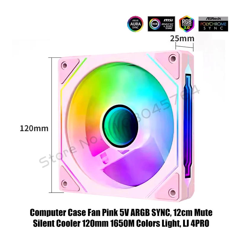 Caja de computadora Ventilador RGB Rosa 5V ARGB SYNC, Ventilador enfriador de CPU silencioso silencioso de 12 cm 120 mm 16,5 M Colores de luz, hoja delantera o inversa - imagen 2