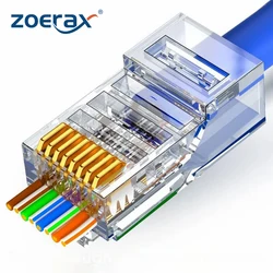 Conectores RJ45 Cat6 Chapados Oro 8P8C ZOERAX