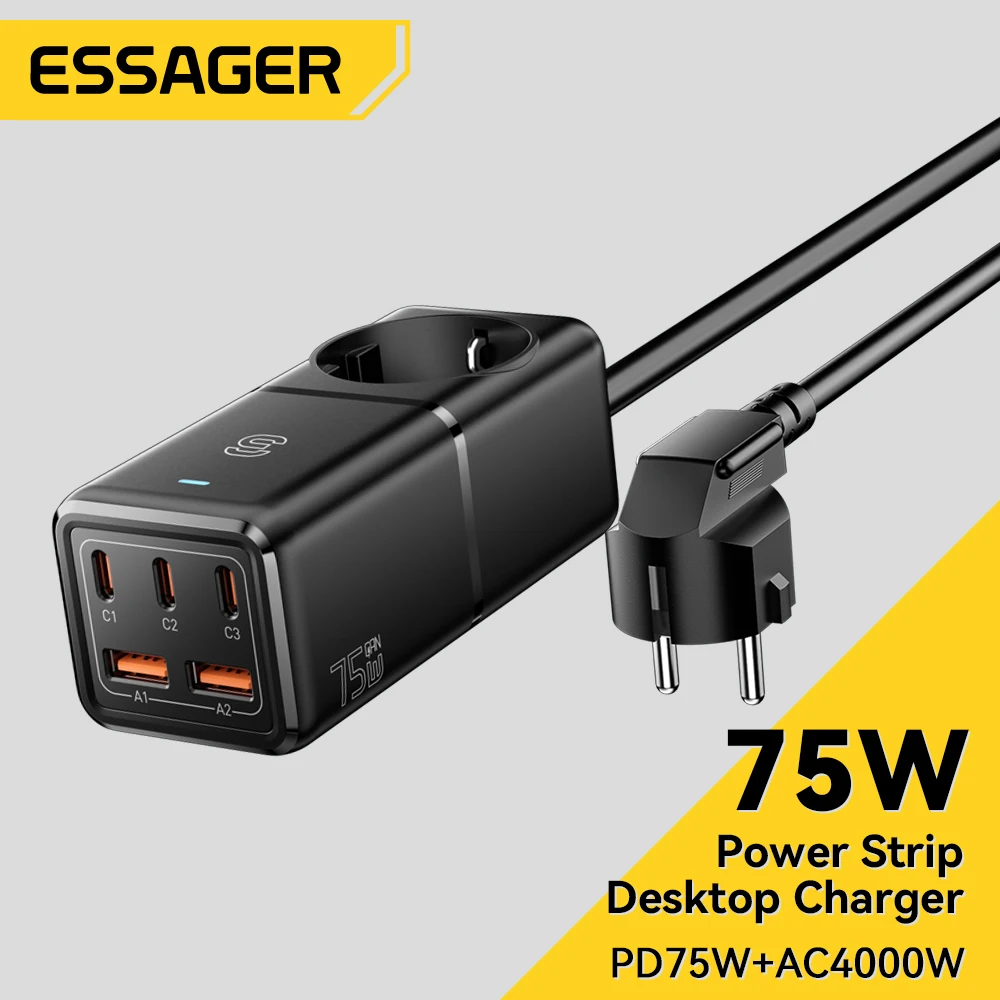 Essager-cargador USB GaN de carga rápida, estación de energía de 75W, 4,0, 3,0, para iPhone, Xiaomi, Samsung, para ordenador portátil MacBook - imagen 2