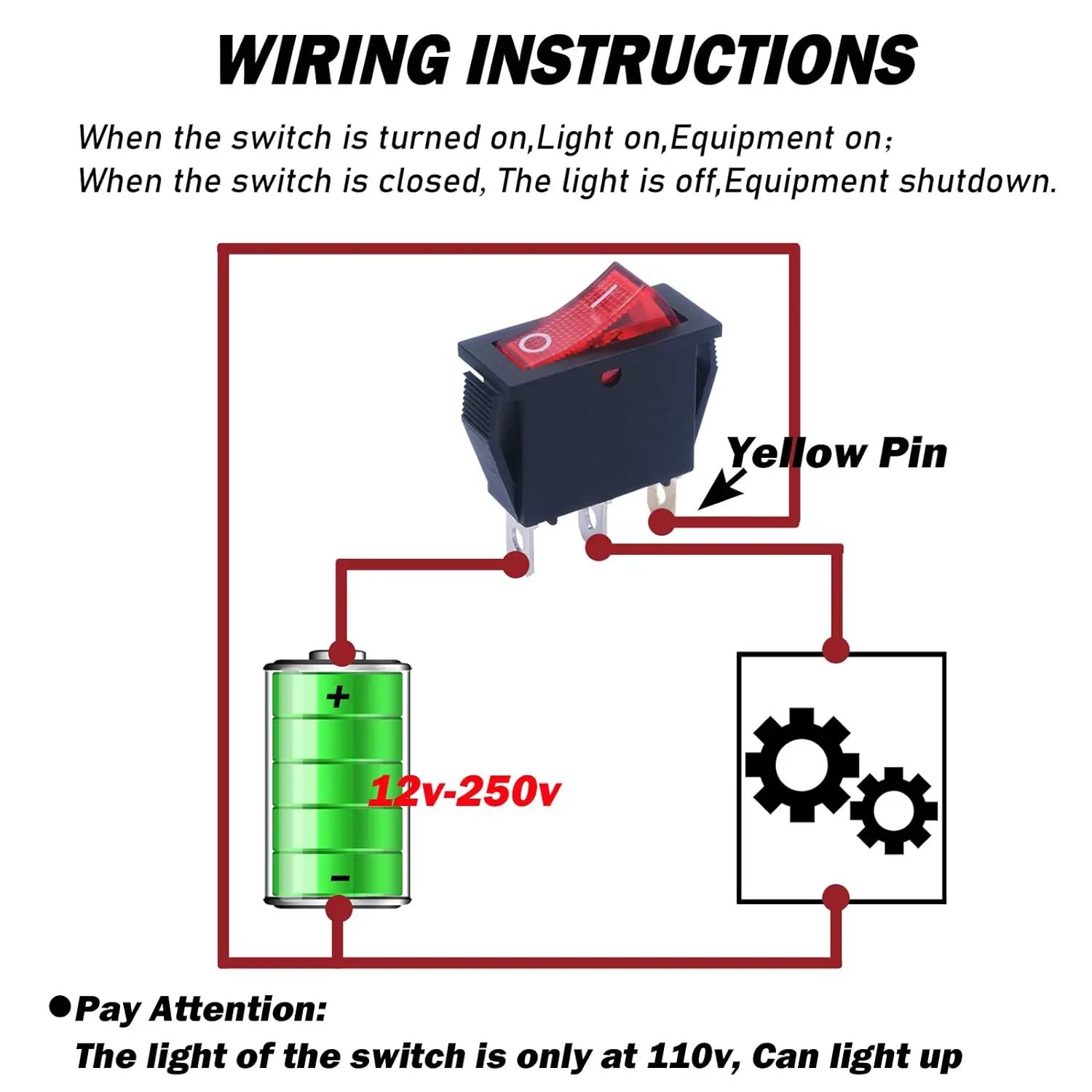 Interruptor basculante KCD3 de 3 pines, 16 piezas, CA, 16A/250V, 20A/125V, 2 posiciones, luz roja, encendido y apagado, para barco SPST - imagen 2