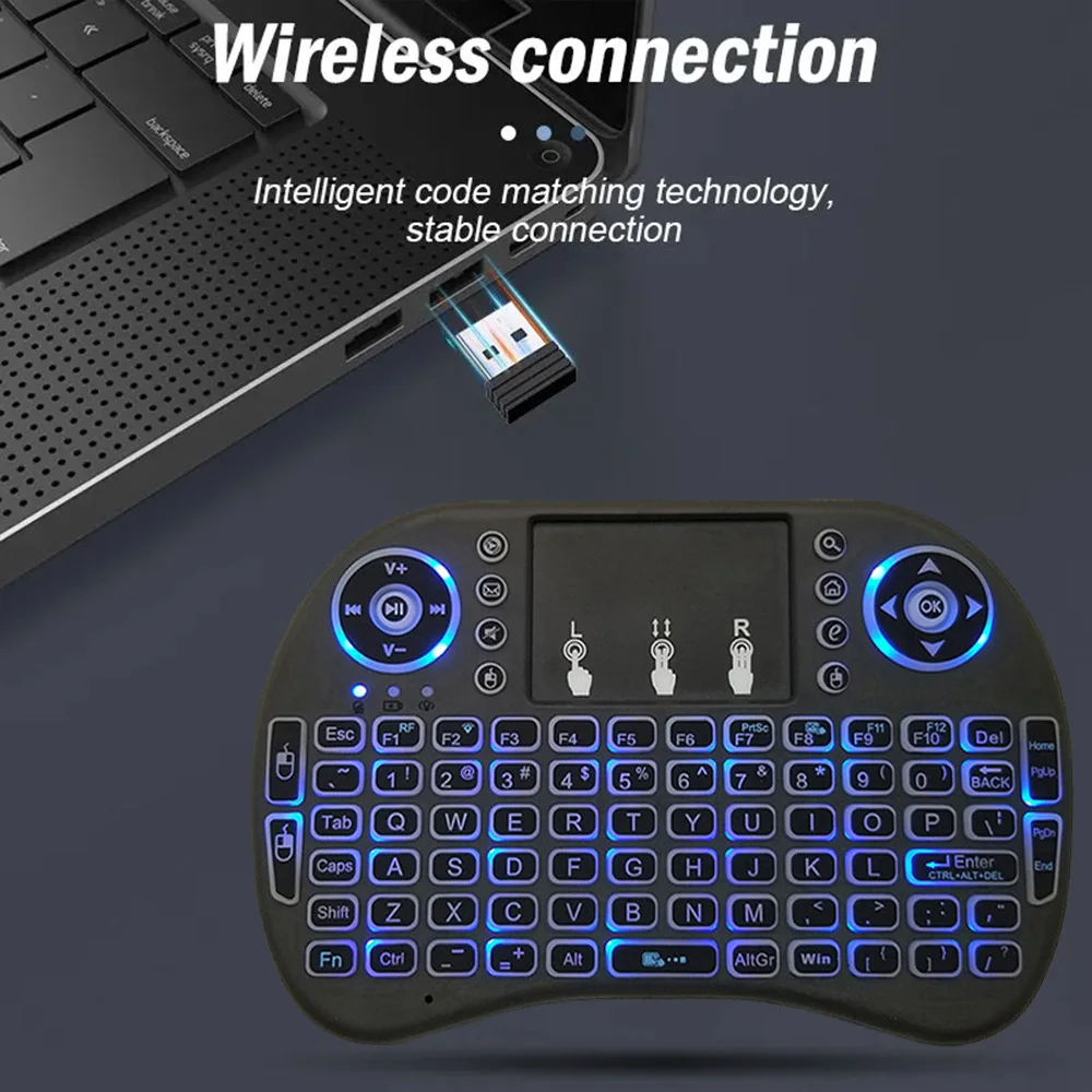 MRSVI i8 2.4G Air Mouse remoto con teclado táctil Mini teclado inalámbrico retroiluminado para PC Android TV Box, PC - imagen 3