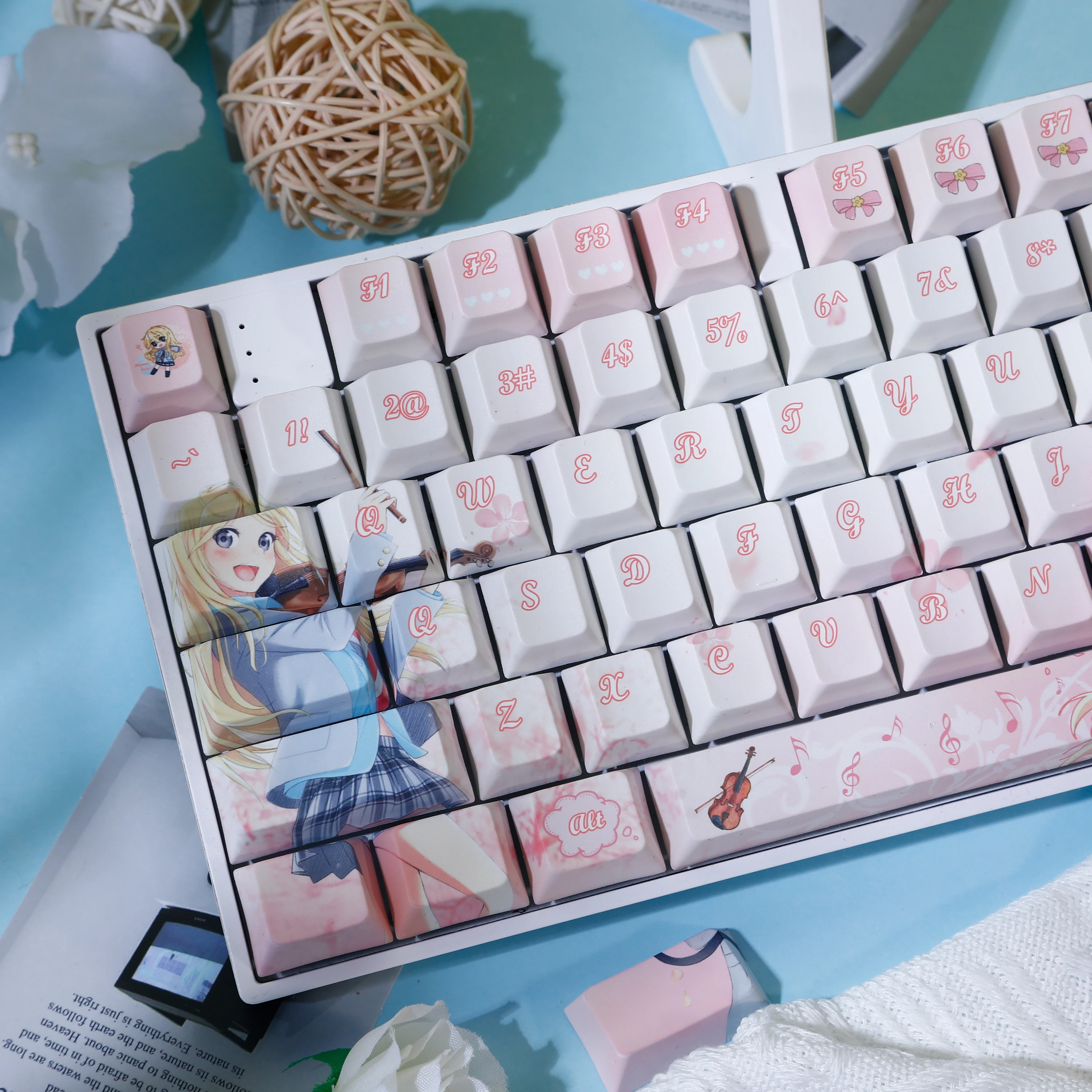 Lindo Anime Miyazono Kaori tema Keycaps Anime Key Cap PBT Cherry perfil Keycap Teclado mecánico Made68 Mad68 Wooting 60 - imagen 2