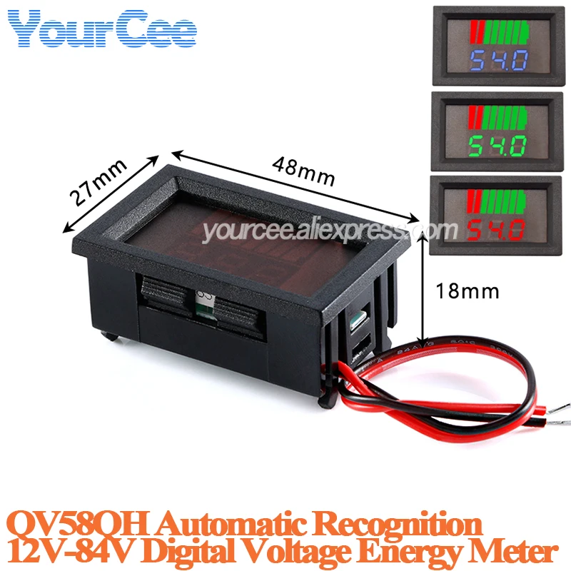 QV58QH reconocimiento automático pantalla LED Detector de voltaje 12V 24V 72V 84V indicador de capacidad de batería plomo ácido
