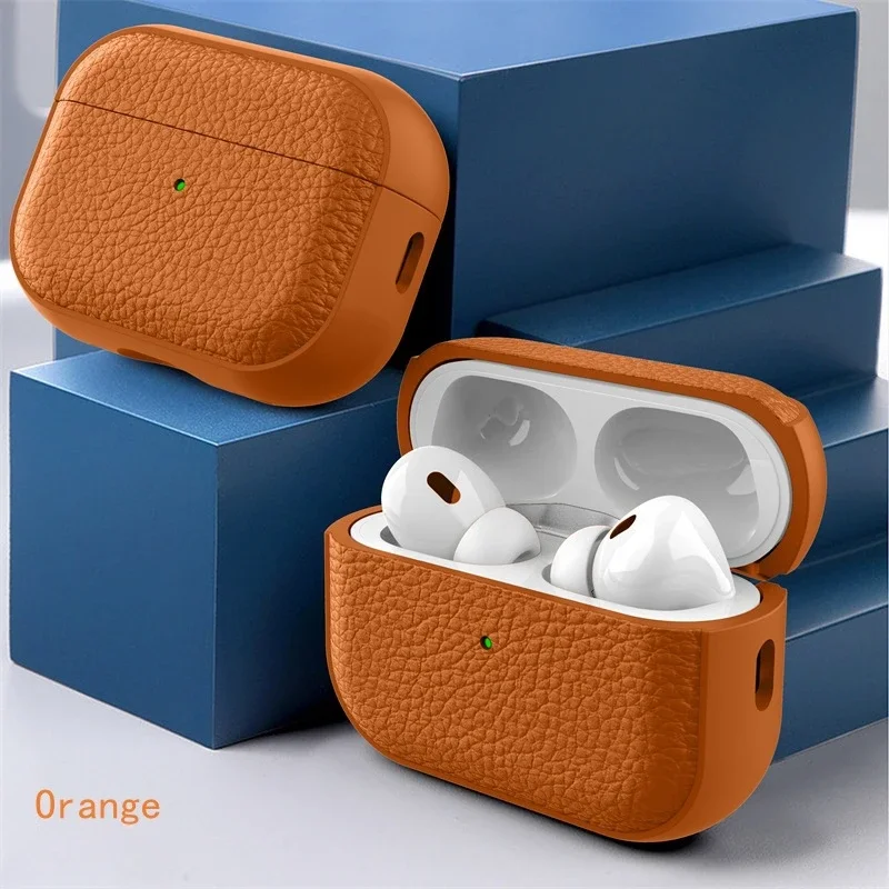 Funda con textura de cuero para Apple Airpods 1, 2, 3, 4 Pro Air Pods, funda protectora para auriculares Bluetooth sin arrugas, bolsa para auriculares antipérdida