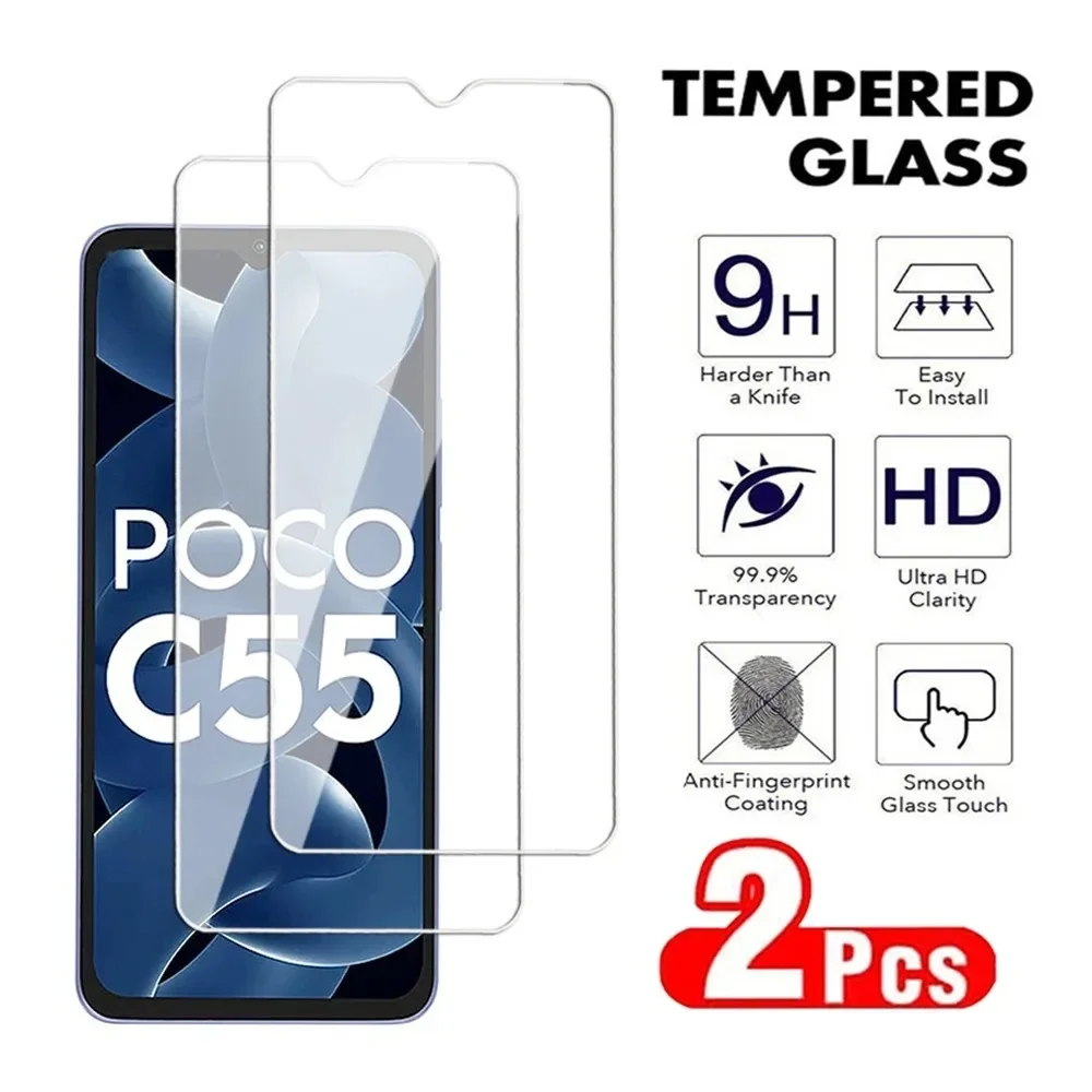 2 uds vidrio templado transparente Mi C50 C51 C55 C65 F5 Pro Protector de pantalla para Xiaomi POCO F3 F4 GT película