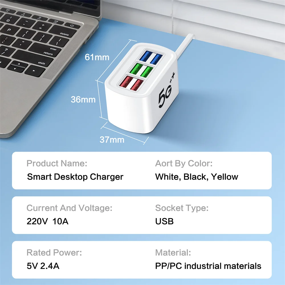 Cargador USB Universal de 6 puertos, adaptador de regleta de carga rápida, toma de carga rápida para iPhone 15 16 Xiaomi, enchufes de cargador de pared - imagen 5