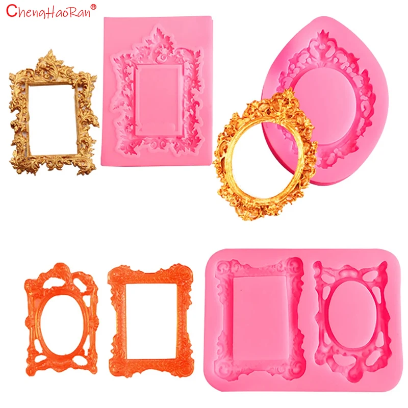 1 Juego de molde para Fondant, marco de fotos de desplazamiento de encaje, decoración de borde de pastel de caramelo de silicona, molde de resina para espejo de maquillaje de estilo barroco de Chocolate - imagen 5