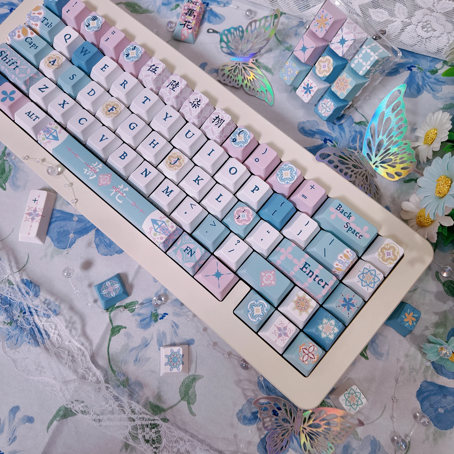 Teclas con tema de caleidoscopio de 120 teclas, teclas retroiluminadas Chreey PBT Dye-Sub, tapa de tecla para juegos de Anime para teclado ANSI 61 68 87 104 108 - imagen 3