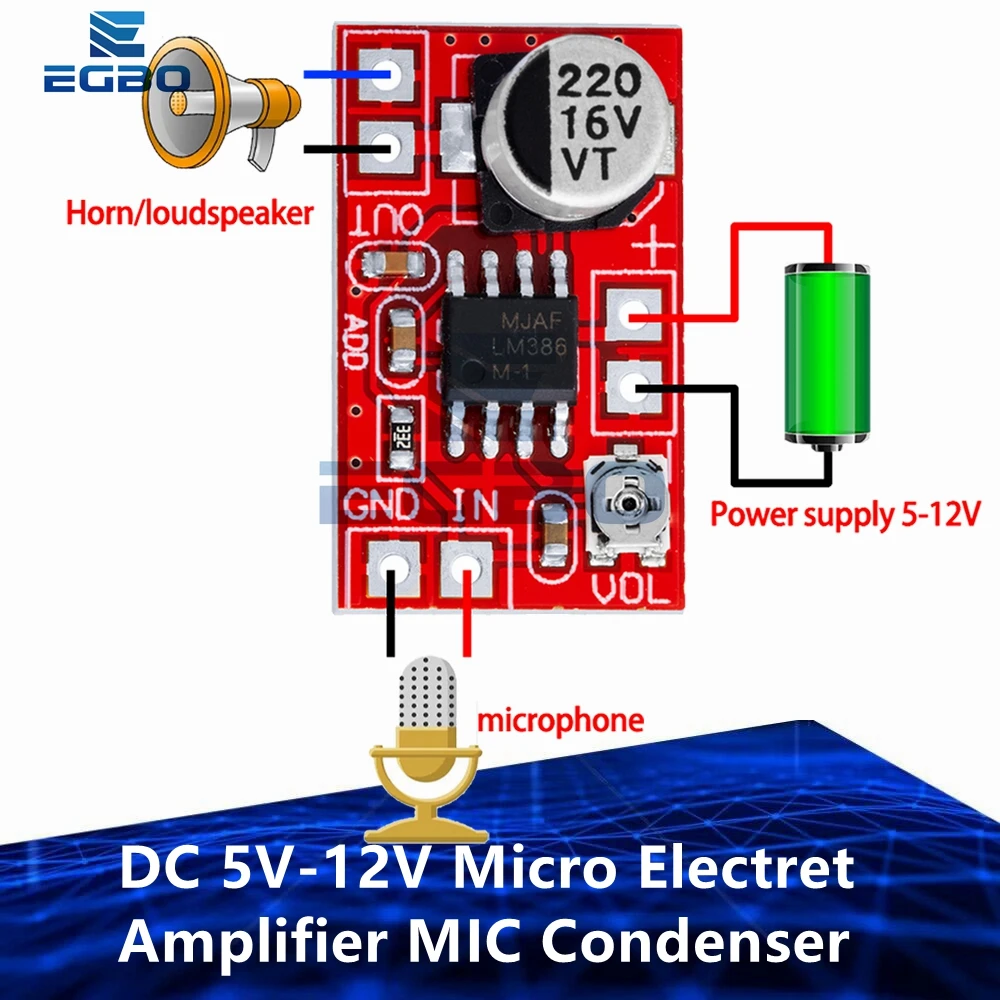 1 ~ 3 uds DC 5V-12V Micro amplificador de electret micrófono condensador Mini placa amplificadora de micrófono