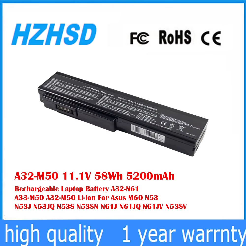 A32-M50 11,1 V 58Wh 5200mAh batería recargable para ordenador portátil A32-N61 A33-M50 A32-M50 Li-ion para Asus M60 N53 N53J N53JQ N53S N53SN