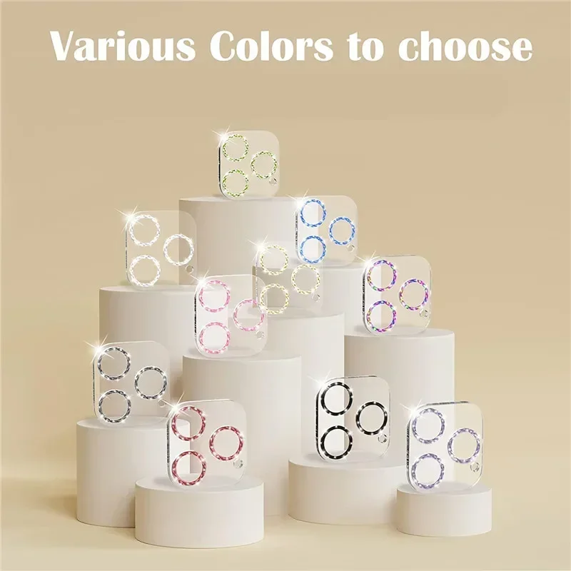 Protector de lente de cámara con purpurina para IPhone 17 16 15 Pro Max 12 Mini Plus 16 Pro 13Pro IPhone 15 cubierta completa de vidrio templado - imagen 2