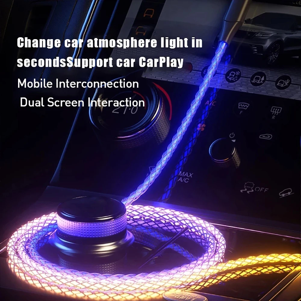 Cable de datos de luz degradada luminosa RGB de carga rápida de 66W 6A cargador tipo C para iPhone 16 Pro Huawei Samsung Cable de datos - imagen 4