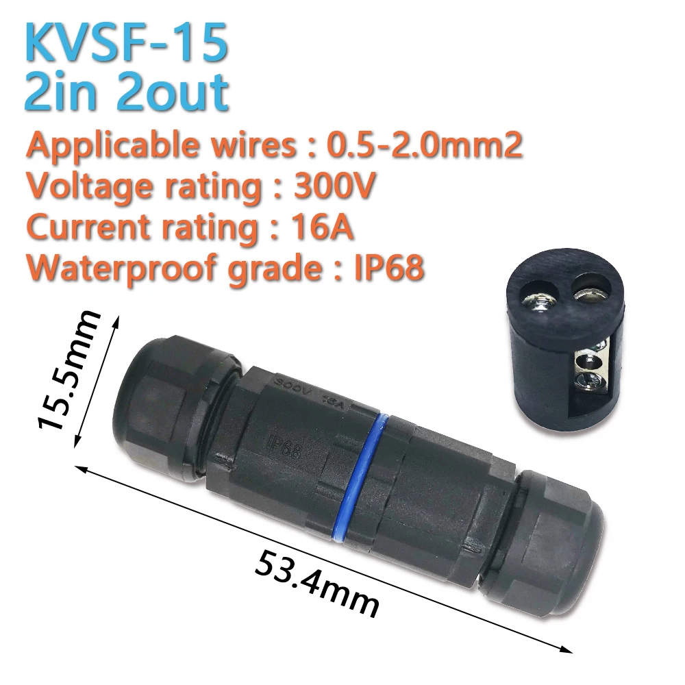 Conector de cable impermeable IP68 conexión rápida KVSF-15 2 en 2 salidas 2/3/4/5 pines conector de cable adaptador de Terminal eléctrico - imagen 3
