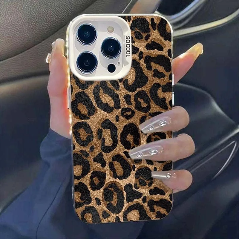 Funda de teléfono de leopardo marrón para iPhone 13 11 16 Pro Max 15 14 12 16promax 15promax 14promax Funda suave IMD Mate a prueba de golpes - imagen 3
