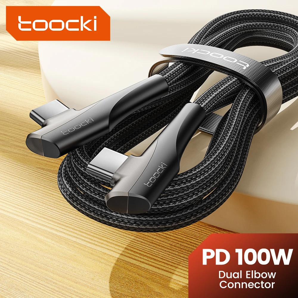 Toocki USB tipo C a USB C Cable ángulo de 90 grados QC4.0 PD4.0 PD 100W carga rápida para Macbook iPhone 15 Samsung Xiaomi Huawei