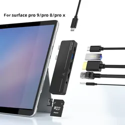 Concentrador USB-C para Surface Pro X/8/9 - HDMI 4K, RJ45, USB 3.0, PD