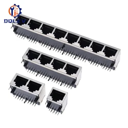 Conector de red RJ45 blindado modular PCB ángulo recto agujero pasante