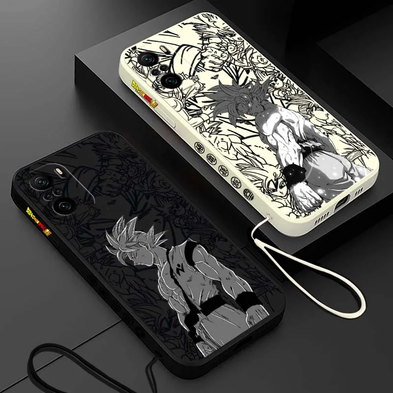 D-Dragon Ball Anime Goku funda para Xiaomi Redmi Note 14 13 12 11 10 9 8 Pro Plus 4G 5G funda de teléfono con cuerda izquierda líquida