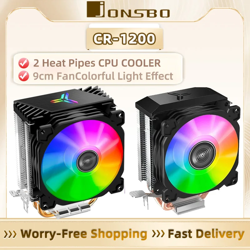Jonsbo CR1200 9cm 2 tubos de calor Tower CPU Cooler con radiador de refrigeración RGB Rainbow para Intel LGA1151/1200/LGA115X AMD AM4