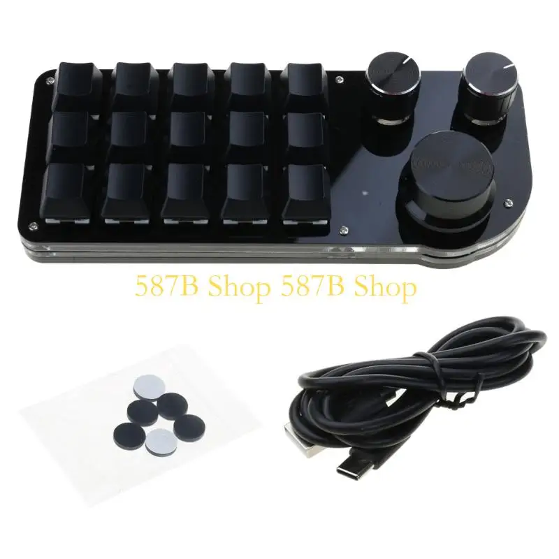 587b 15 teclado Mini teclado Macropad con 3 perillas Programables Copias pequeñas Copias Pastes Edición video video - imagen 3