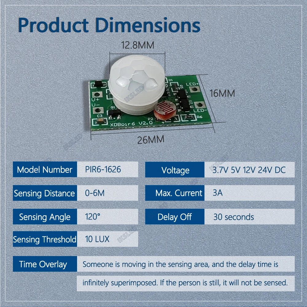 Interruptor de Sensor de movimiento con Control de luz PIR, 3,7 V, 5V, 12V, 24V, interruptor de encendido y apagado, Detector de Sensor, interruptor inteligente solo funciona por la noche - imagen 5