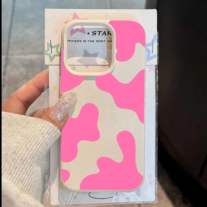 Funda de teléfono con diseño de lichi de vaca roja rosa para iPhone 16 15 14 Pro Max 12 11 13 Pro XS X XR 16 Plus 16e, funda suave a prueba de golpes